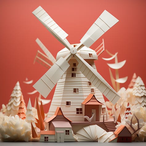 Tulip, Deadpool, windmill origami in Midjourney