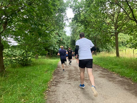 Running through different tree-lined paths