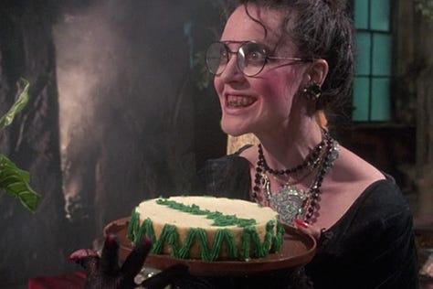 Shots from Troll 2 (1990, including the green food at the dinner table scene and the popcorn scene.