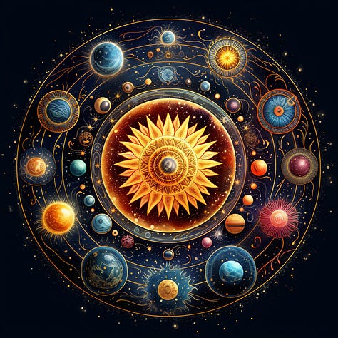 Solar system / donut / gear mandala in Midjourney