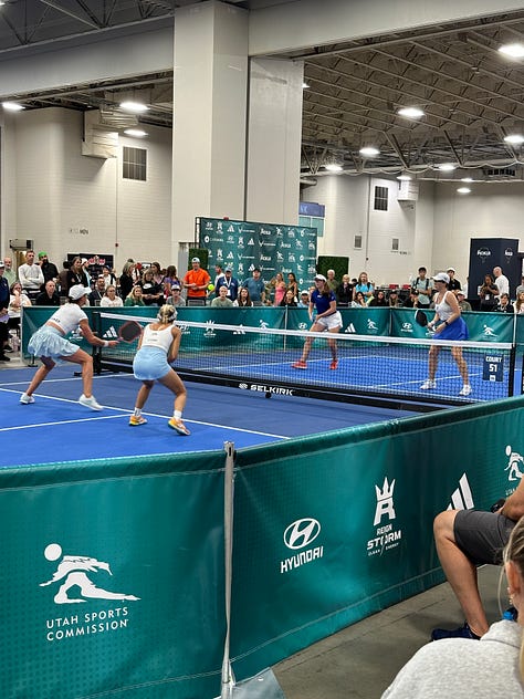 Pictures of pickleball courts at tournaments taken by the author