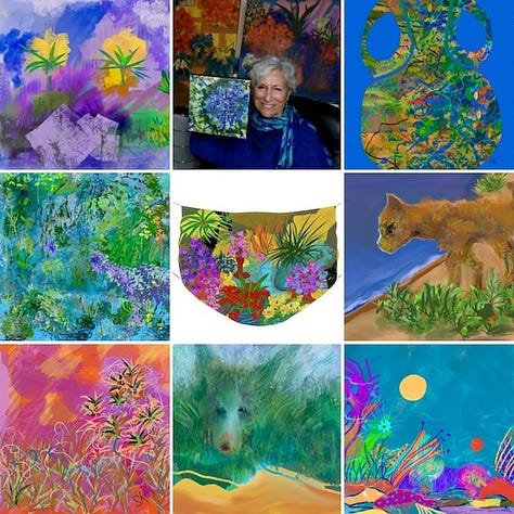 Sherry Killam Arts 9 colorful astract contemporary paintings of nature, animals and objects.