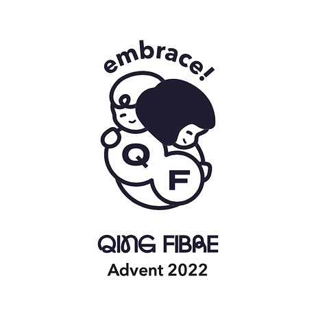 Cute, simple graphic design images for Qing Fibre's 'Embrace' advent calendar. The logos show a happy girl with arms outstretched for a hug, and 2 people hugging each other tight! They are very cartoonish, friendly images.