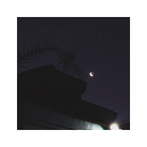 A shot of a person through a palisade fence. A photo of an apartment block. A long exposure photo of the moon.