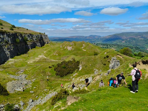 hill walking in wales in the sunshine