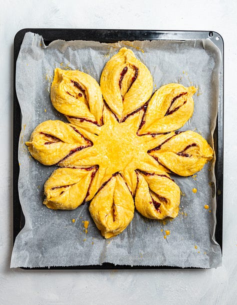 Making cranberry orange star bread.