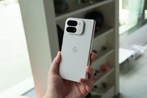 The back and front of the Google Pixel 9 Pro Fold, captured by Max Buondonno for The Shortcut.