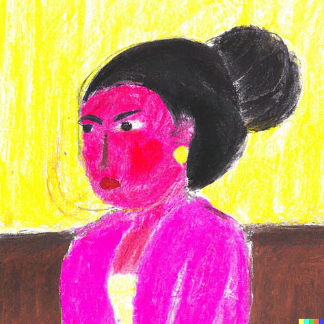 Pink and yellow sketches of courtroom drama