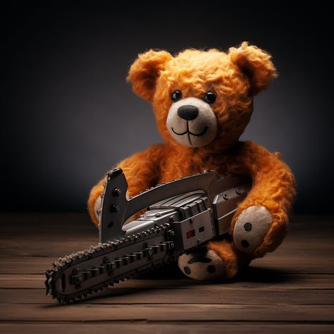 Chainsaw fused with a teddy bear using Midjourney /blend