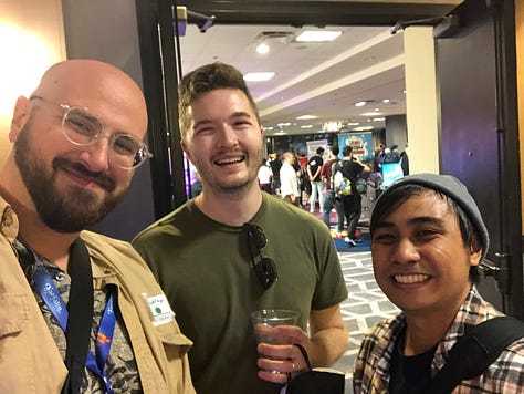 Five selfies with various friends taken at different parties during PAX West