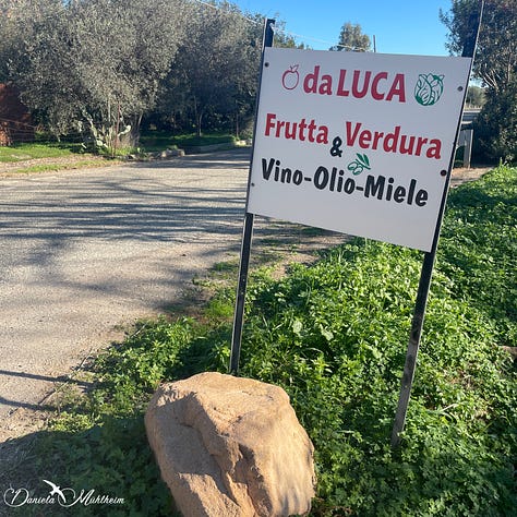 Little market stand and products produced by Luca in winter