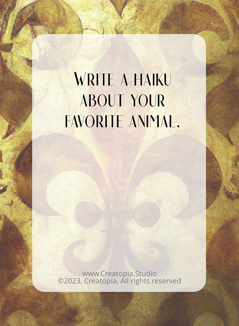 Creative Prompts on a gold and purple patterned background