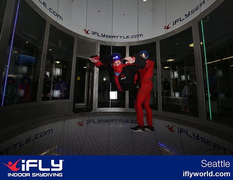 Photos of Katie in flight at iFly Seattle.