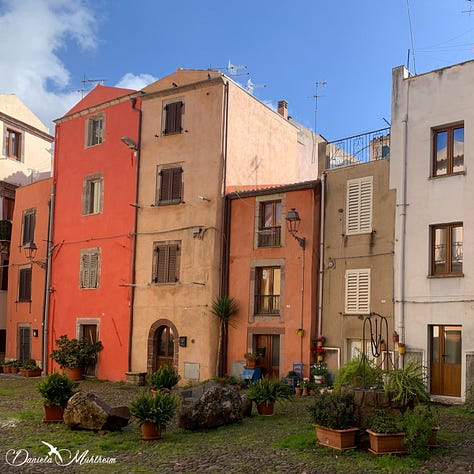 Houses and narrow streets of an old town in Italy. 