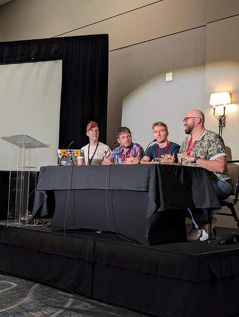 Images of me with several other people including one of me giving a panel with three other colleagues