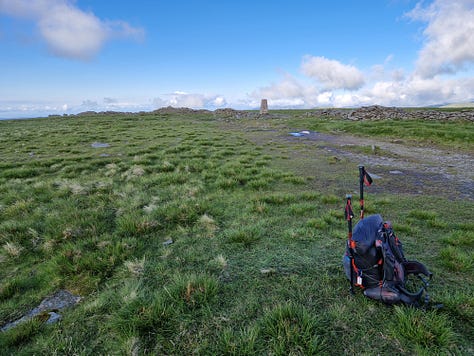 A selection of camping images on the summit of High Street including tent and sunset