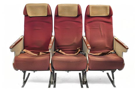 People Express 2005 economy class seating upgrade: 1) 1982-2005 "Classic" economy seats vs 2) 2005 "Modern" economy seat upgrade; 3) 2005 "Modern" premium seat upgrade.