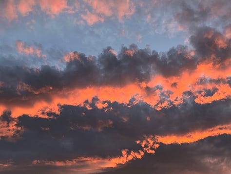 A gallery of 9 images that follow the development of golden light and intense orange and pink colours on beautiful cloud formations after the sun has set one day before the summer solstice in Scotland