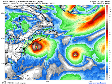 GFS track of Hurricane Lee 