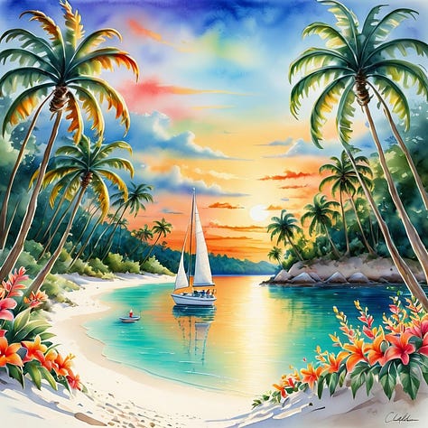 Monet style Caribbean paradise beach scenes