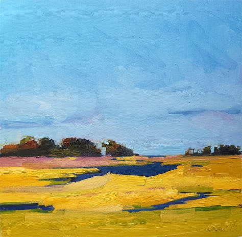 Two landscape paintings and a still life painting