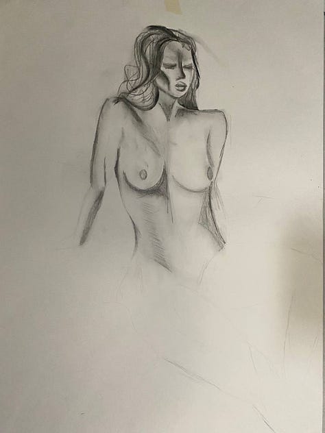 life drawing of female nude at Merthyr Tydfil, cardiff, wales