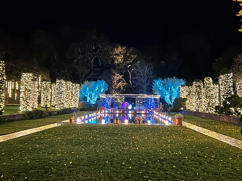 Images of holiday lights at Filoli