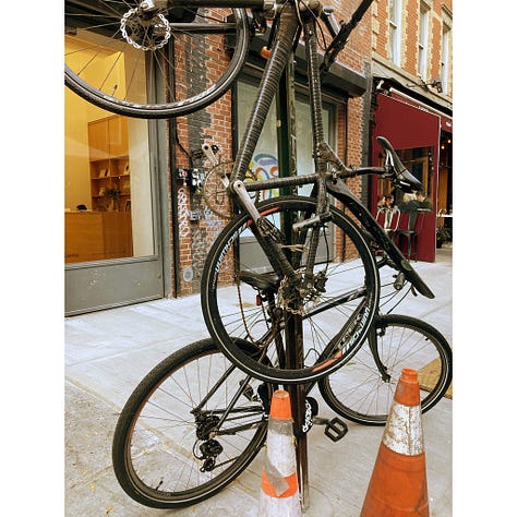 Bicycles Locked to poles and railings