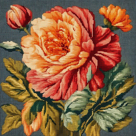 Needlepoint flower / Robocop / snake generated in Midjourney
