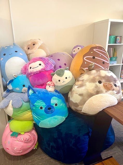 A big pile of giant stuffed animals, hula hoops, board games, minifridge with kids juice - all and more at the Dogpatch Hub!