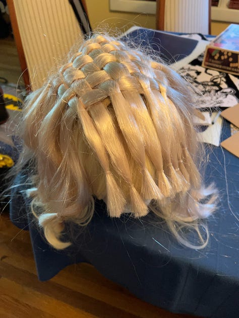 Home craft project of a Yeoman Rand cosplay wig