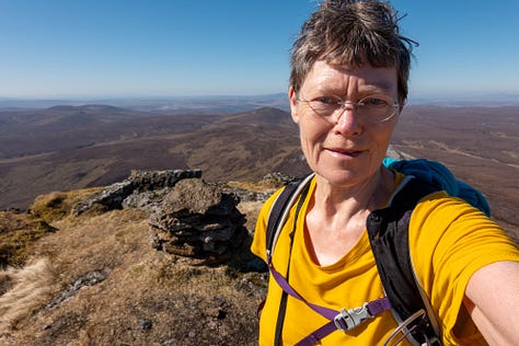 Maiden Pap and Morvern from new the walk start; Morvern and the aisled house; Felicity on top of Morvern; view north from Morvern; view east to Maiden Pap from Morvern © Felicity Martin