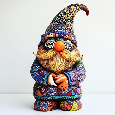 Gnome, palm tree, spaceship, alebrije in Midjourney