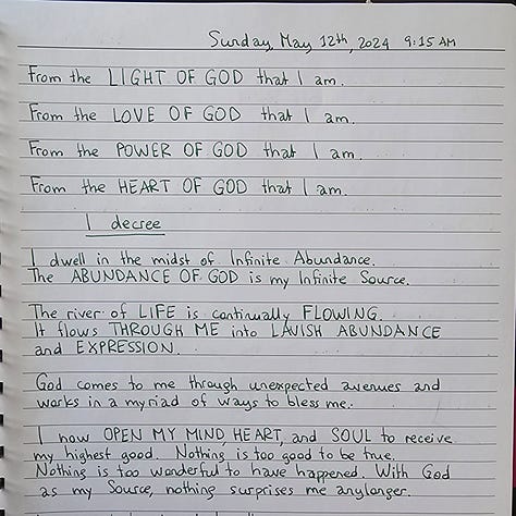 Handwritten and adapted version of this abundance prayer, by Gemma Serenity Gorokhoff 🙏 