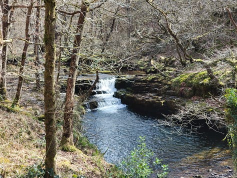 waterfalls of bannau brychieniog on a sunny day