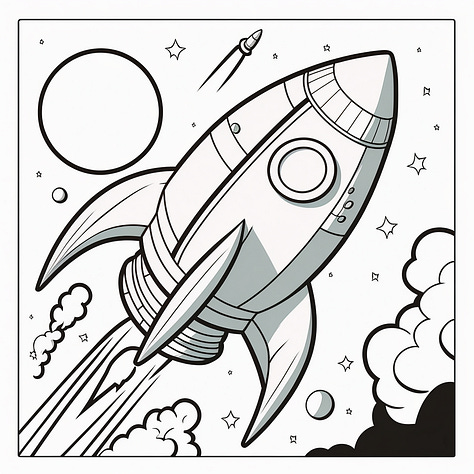 Spaceship | Village hut | Batman coloring page illustrations