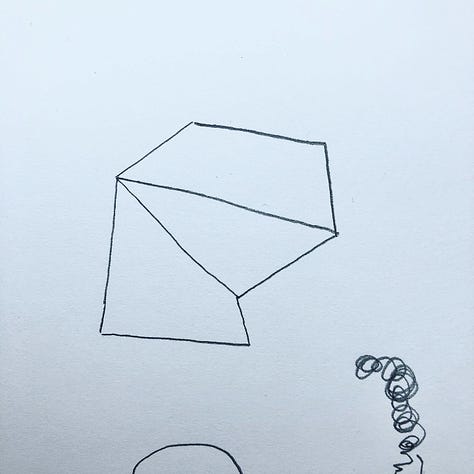 A series of six small drawings of abstract objects taken from larger abstract drawings.