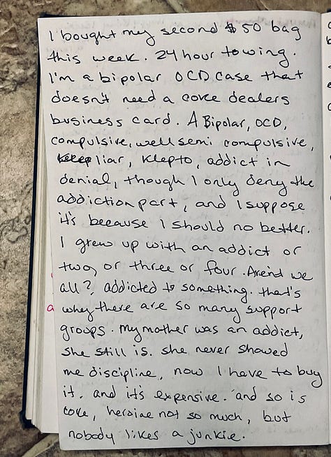 Journal entries in handwritten ink on twenty year old pages