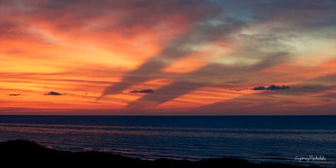 A series of three sunrise images shows orange light creeping across the horizon.