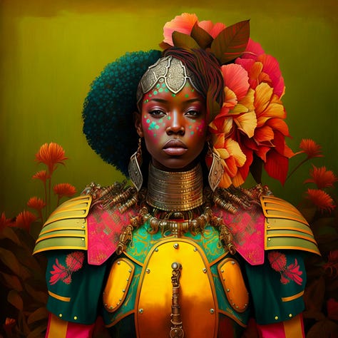 An image carousel of eight AI-generated images derived from art and popular culture.