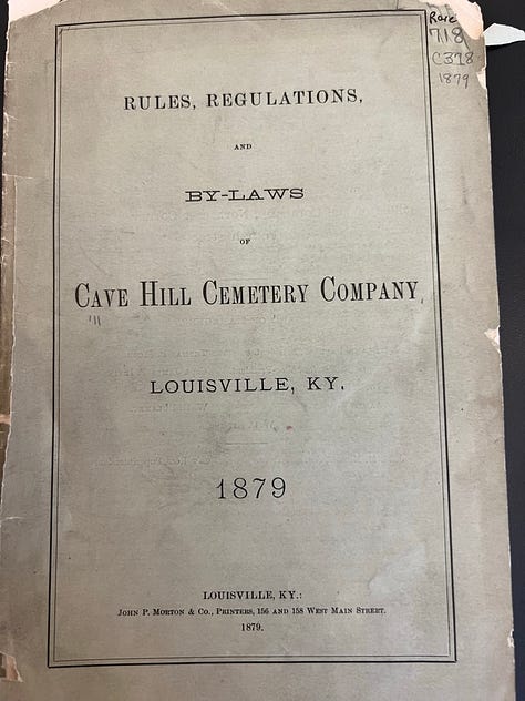 Selected pages from the Cave Hill Cemetery Bylaws