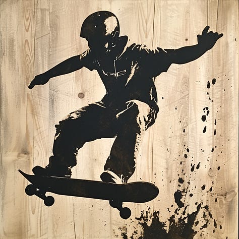 Stencils of Skateboard, orchid, rhino by Midjourney