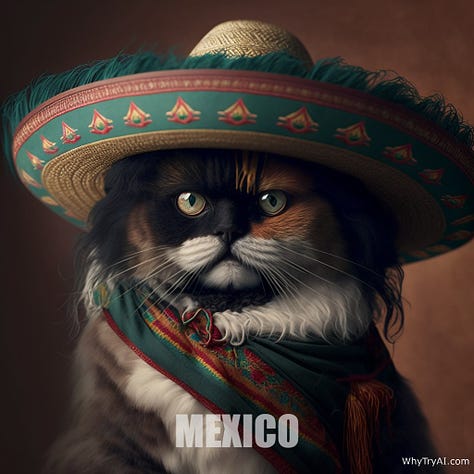Egypt, Mexico, and Ukraine as cats