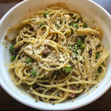 three bowls of carbonara.