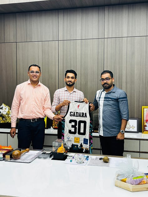 Surat Ultimate Basketball League 2024: Jersey revealing ceremony with the President of Surat District basketball Association Mr Jignesh Patil with the respective team Icon Players