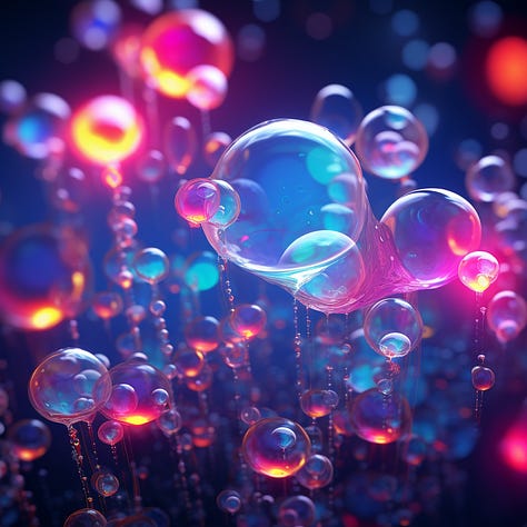 Neon bubbles / brown leather / rainbow hexagons desktop wallpaper