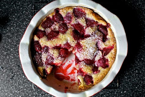 photos of spinach and artichoke pan pizza, strawberry summer cake, and one-pan farro with tomatoes