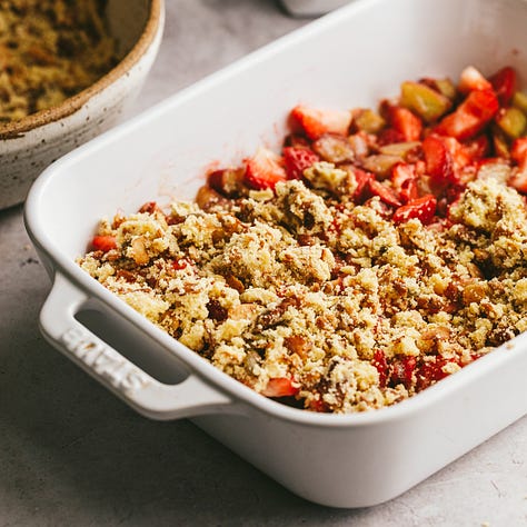 Keto strawberry rhubarb crisp in the making.