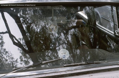 Professor Wing's car parked on the University of Texas campus. (Collection: photographer, Copyright © 1989 Richard Bartholomew All Rights Reserved)