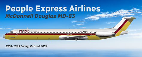 Former People Express Airlines aircraft: 1) Douglas DC-9, 2) McDonnell Douglas MD-82/-83/88, 3) Boeing 717-200.